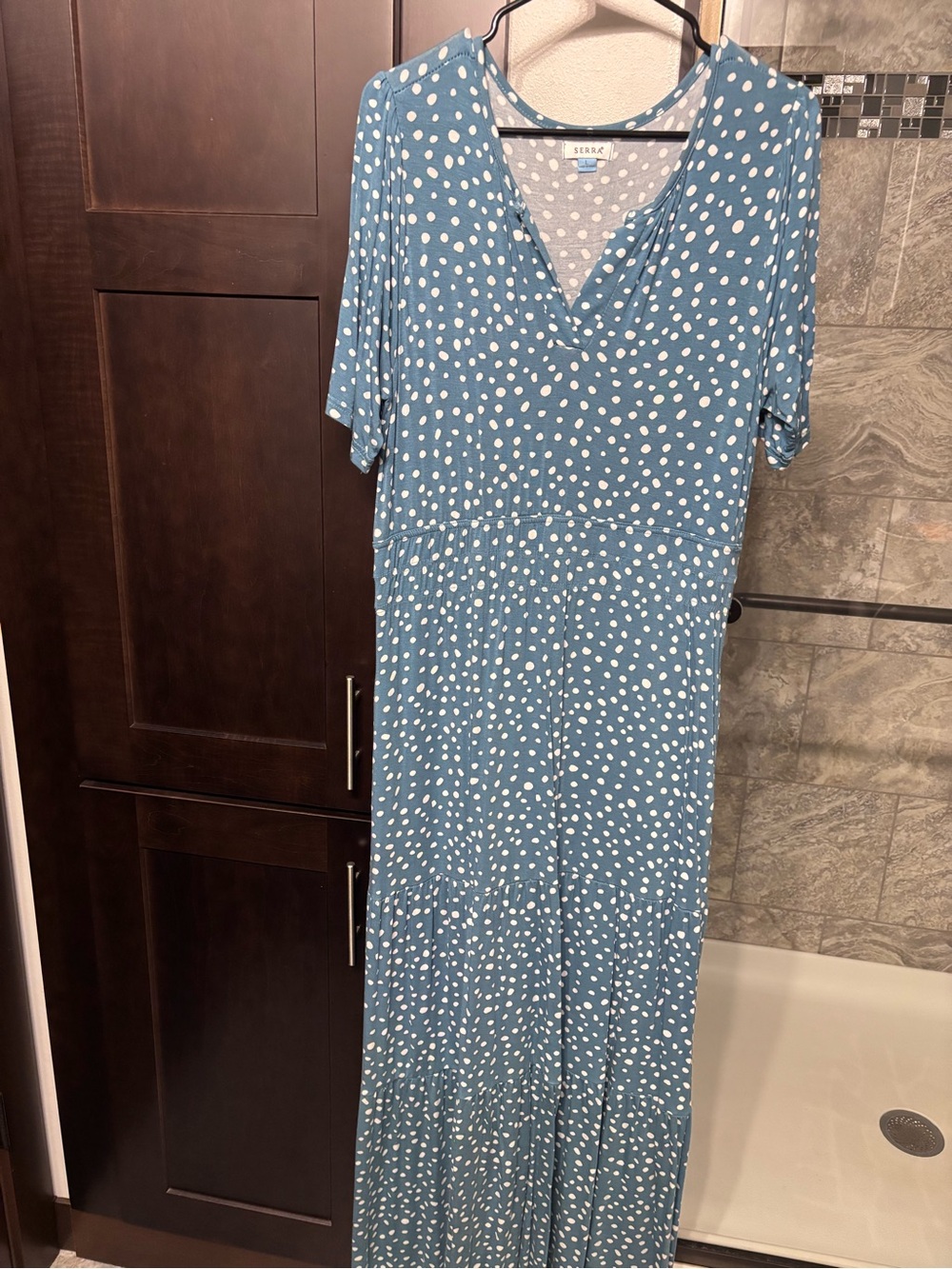 Serra Teal Blue Polka Dot Maxi Dress